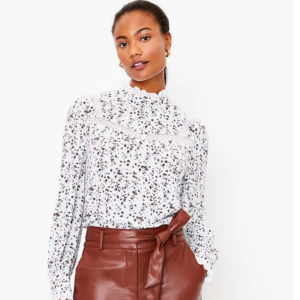 Loft floral lace trim top NWT